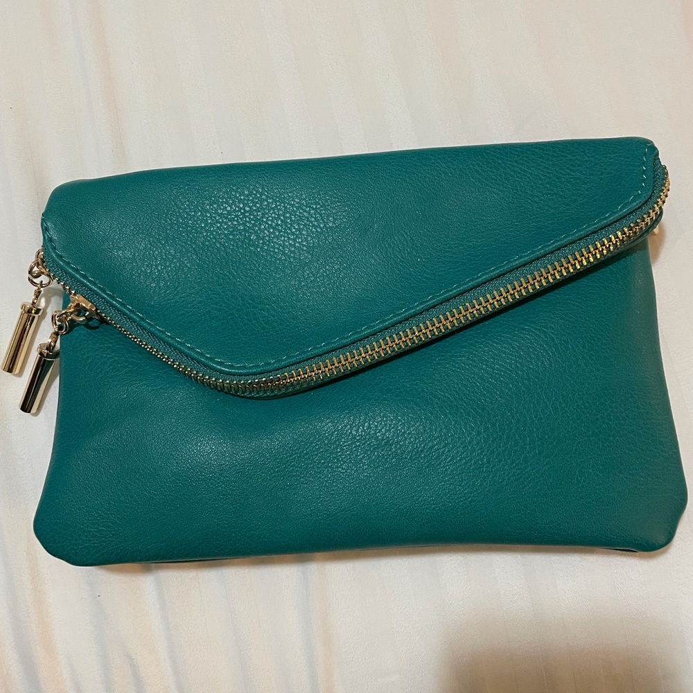 Teal Leather Clutch